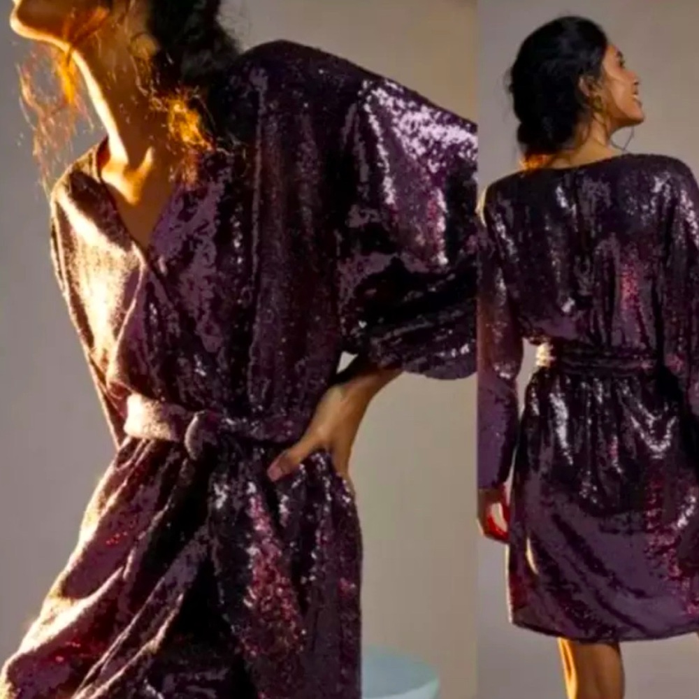 Anthropologie Lisabette Sequin Wrap Dress Size Large